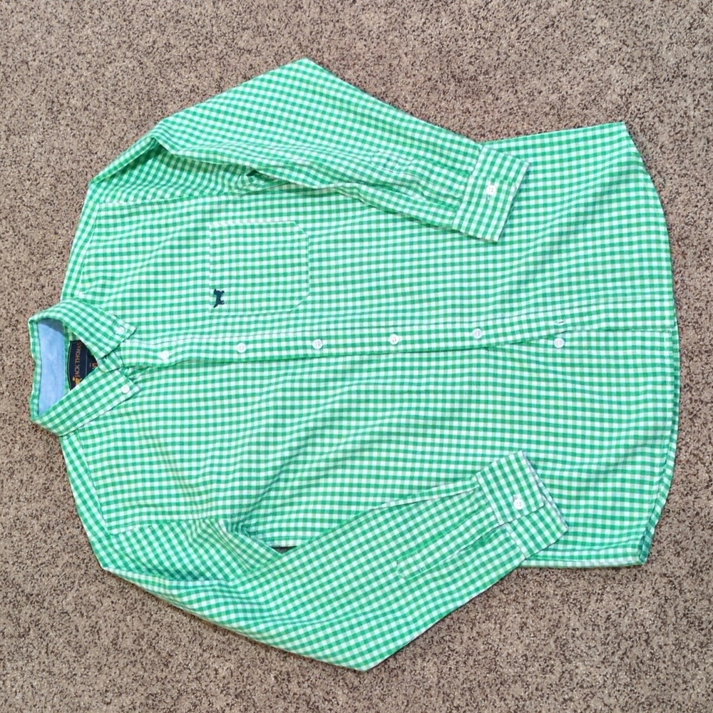 Kids XL Jack Thomas Green/White Gingham Long Sleeve  button up